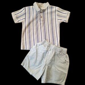 * TKS BASICS Green Striped Polo and Chinos Shorts Set Boys Size 2T